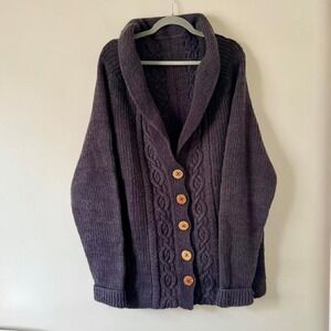 Vintage Purple Cable Knit Cardigan Wood Button XL